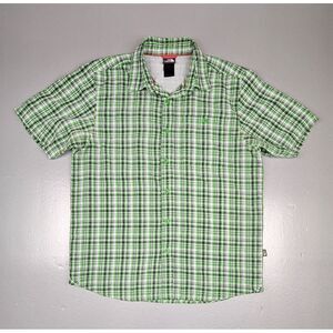 The North‎ Face Button Up Shirt Mens Medium.  Green Plaid Polyester Short Sleeve